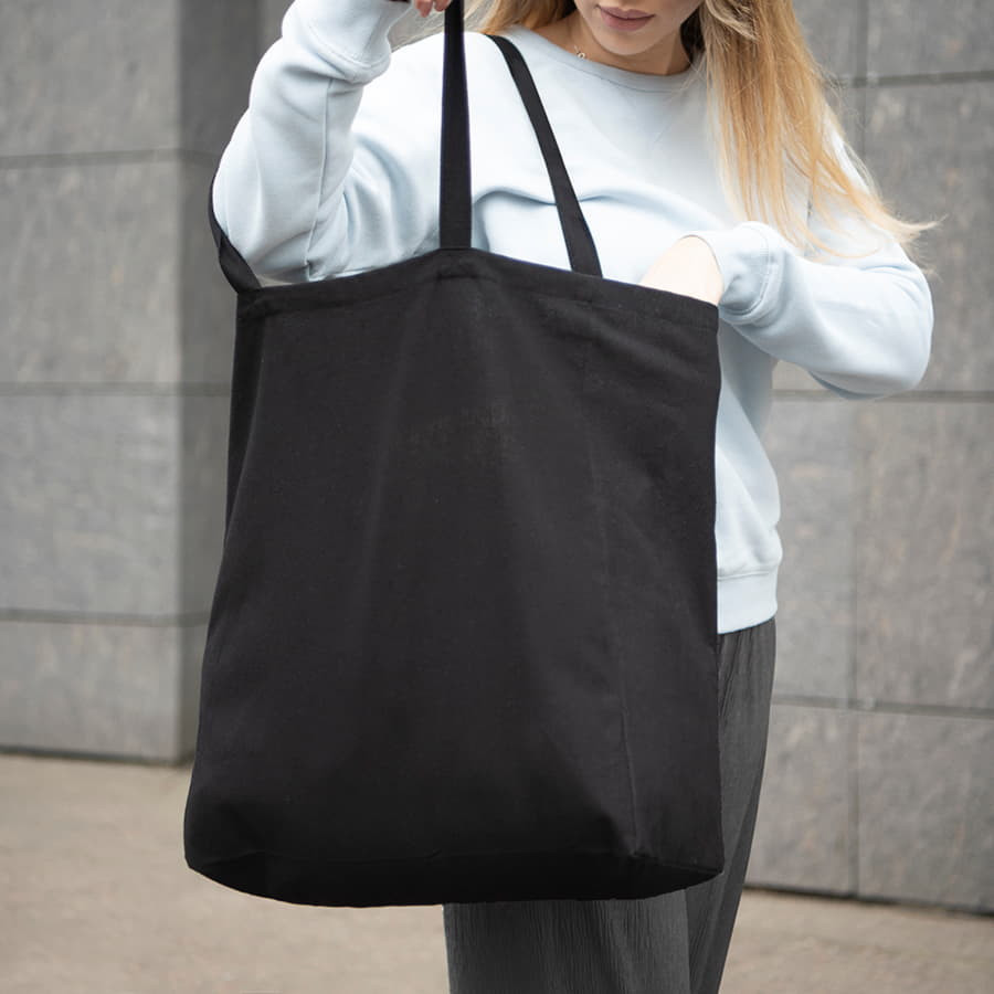 Большая сумка шоппер хлопковый MALL BIG 220, 42 x 45 x 14 см, длина ручек 64 х 2,5, черный