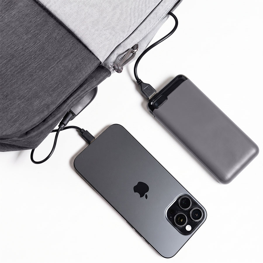 Набор подарочный POWER BEAM: рюкзак c USB портом и power bank, серый