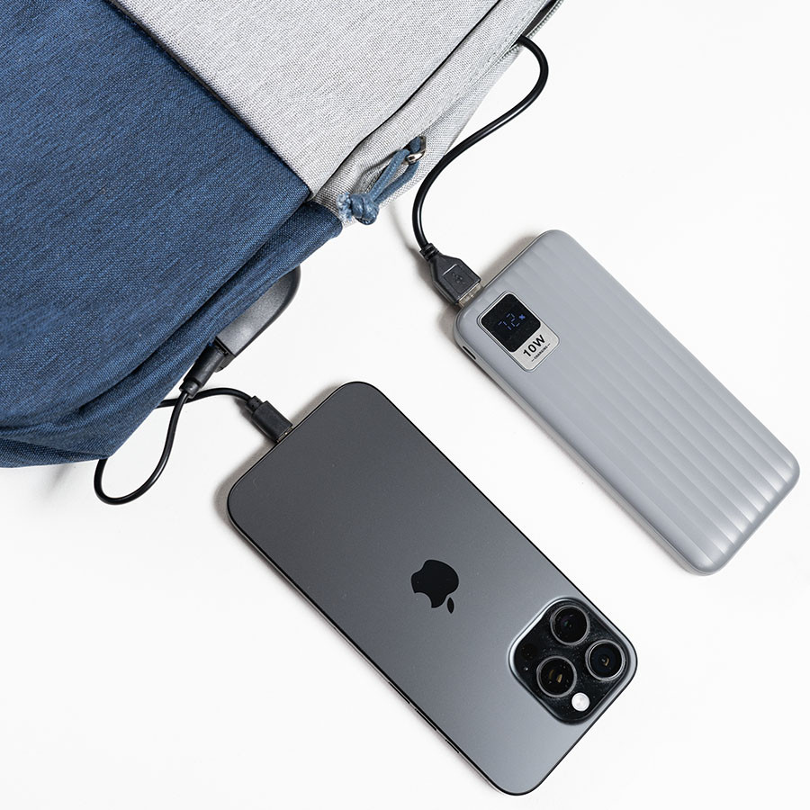 Набор подарочный POWER BEAM: рюкзак c USB портом и power bank, серый