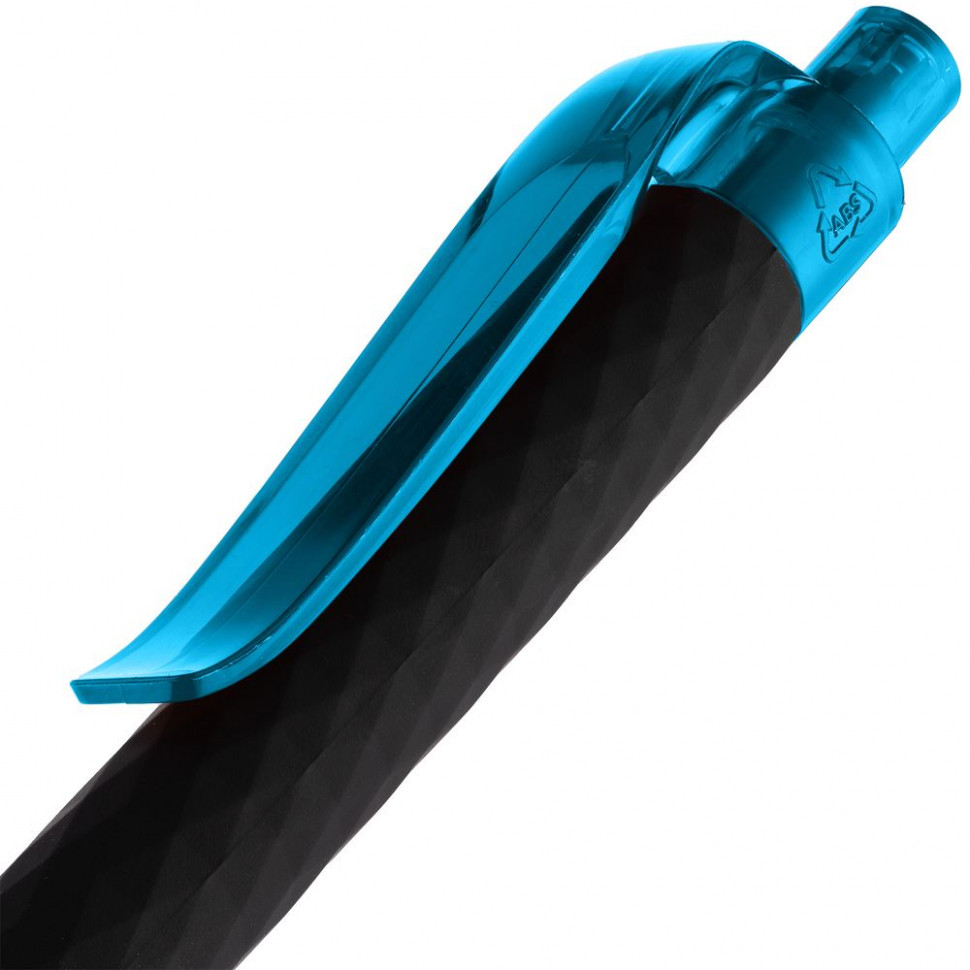 Ручка шариковая Prodir QS01 PRT-T Soft Touch, черная с голубым