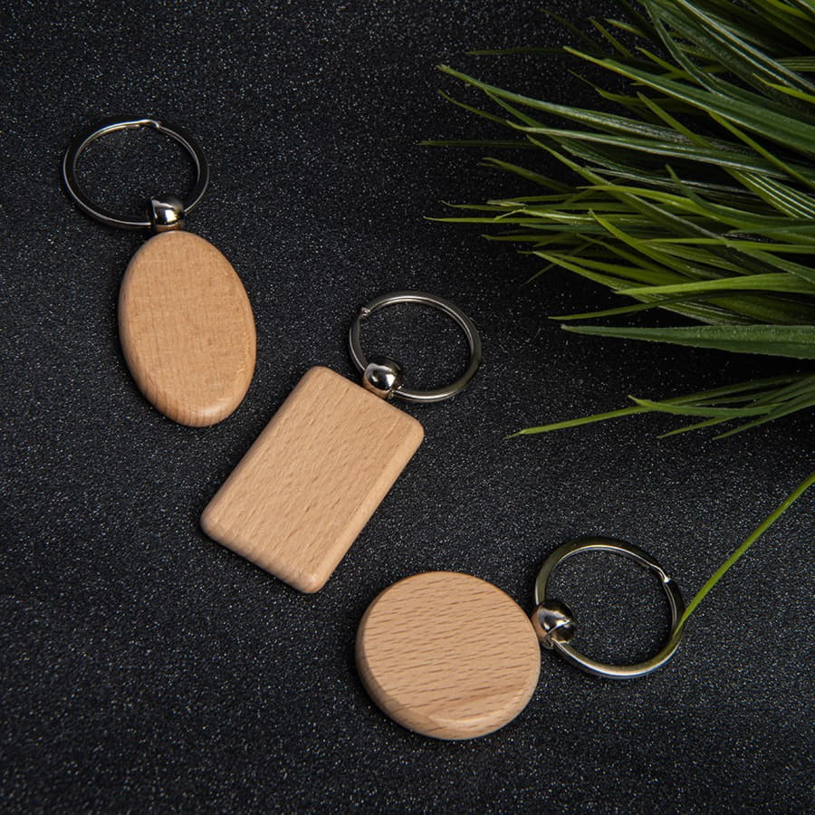 Брелок TIMBER RECTANGLE; 5,2 x 3,2 x 0,7 см; дерево, бежевый
