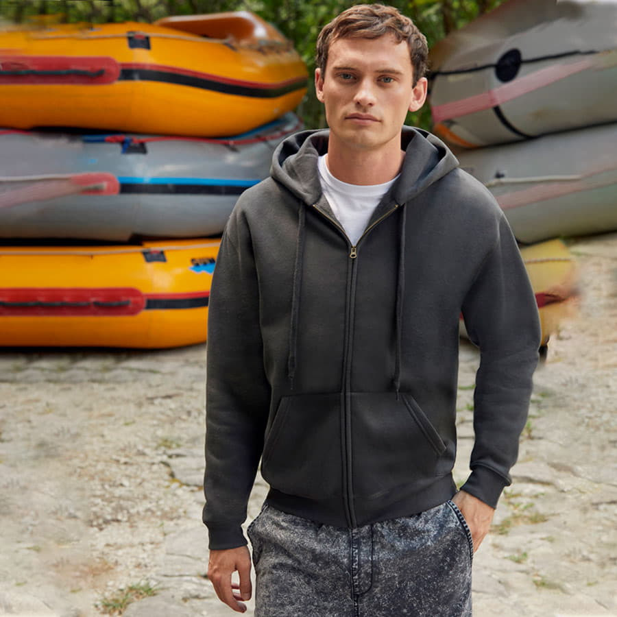 Толстовка с начесом PREMIUM HOODED SWEAT JACKET 280, серый меланж
