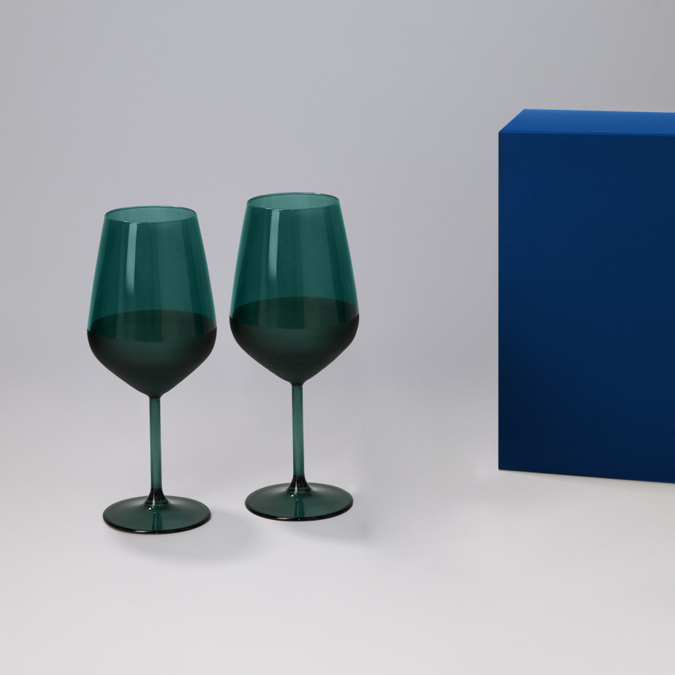 Подарочный набор 2 бокала для вина Эмеральд (Emerald) в серой коробке