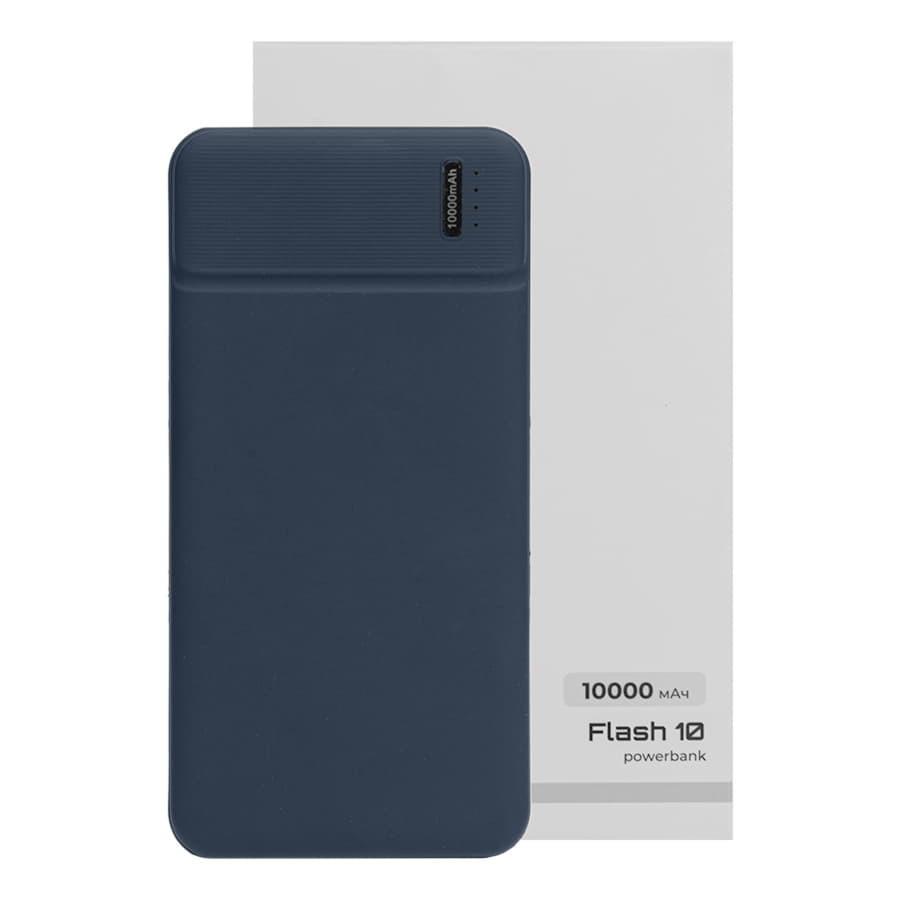 Универсальный аккумулятор Flash 10 (10000 мАч) с подсветкой и soft touch,синий,13,7х6,87х1,55 мм