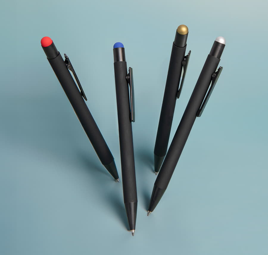 Ручка шариковая FACTOR BLACK со стилусом, черный, зеленый