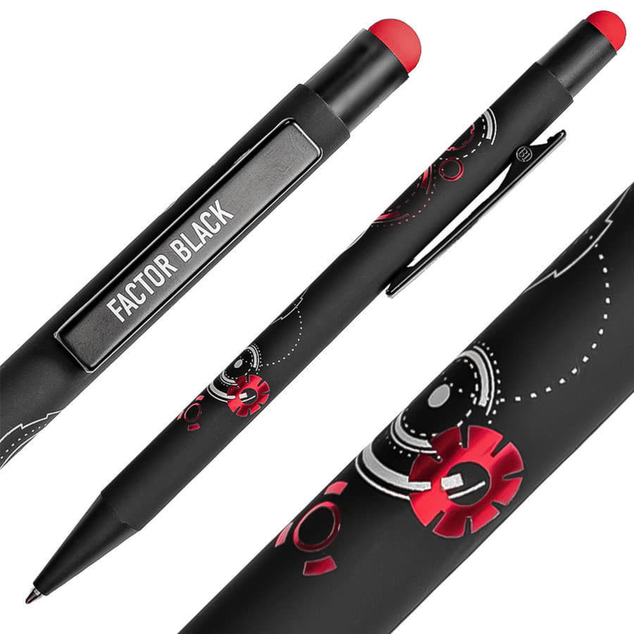 Ручка шариковая FACTOR BLACK со стилусом, черный, зеленый