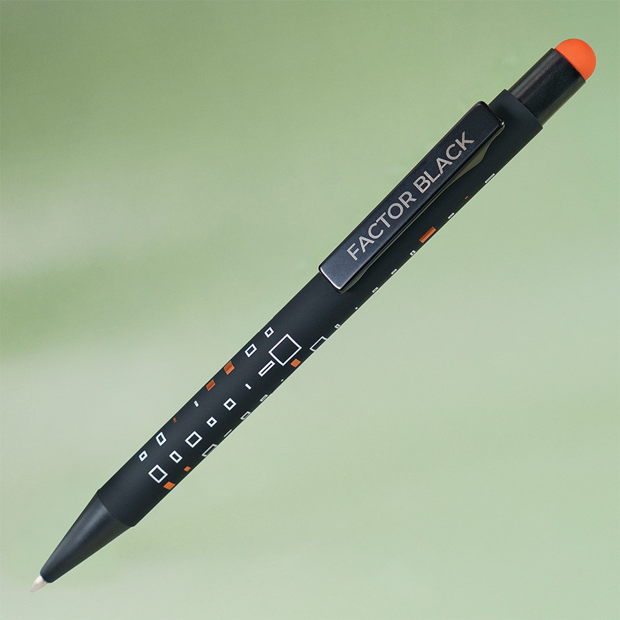 Ручка шариковая FACTOR BLACK со стилусом, черный, зеленый
