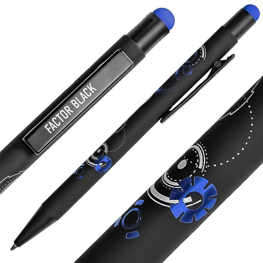 Ручка шариковая FACTOR BLACK со стилусом, черный, зеленый