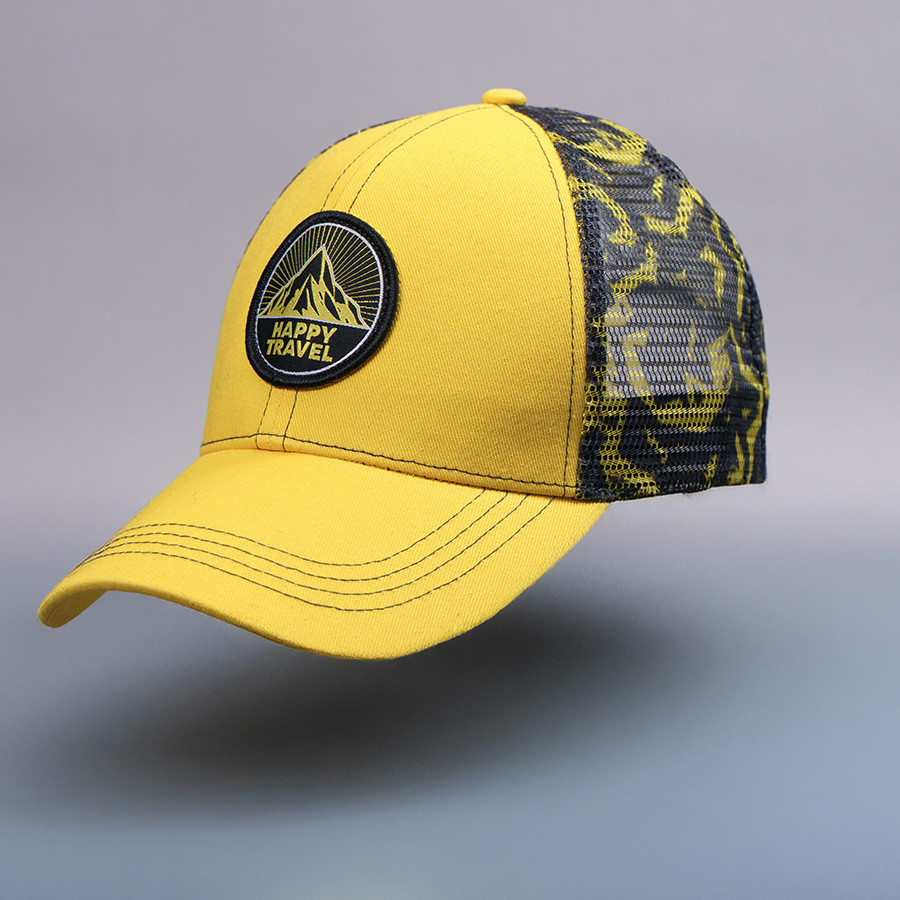 Образец бейсболка CUSTOM MERCH, 6 клиньев, пластиковая застёжка, черный, желтый