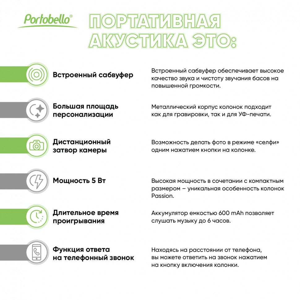 Беспроводная колонка Пэшн (Passion) 80dB 600 mAh (Bluetooth 5.0)
