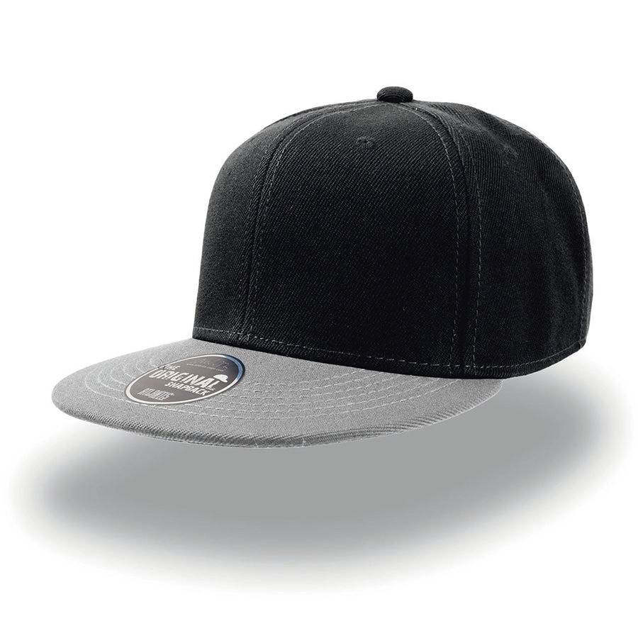 Бейсболка SNAP BACK, 6 клиньев, пластиковая застежка, черный, серый